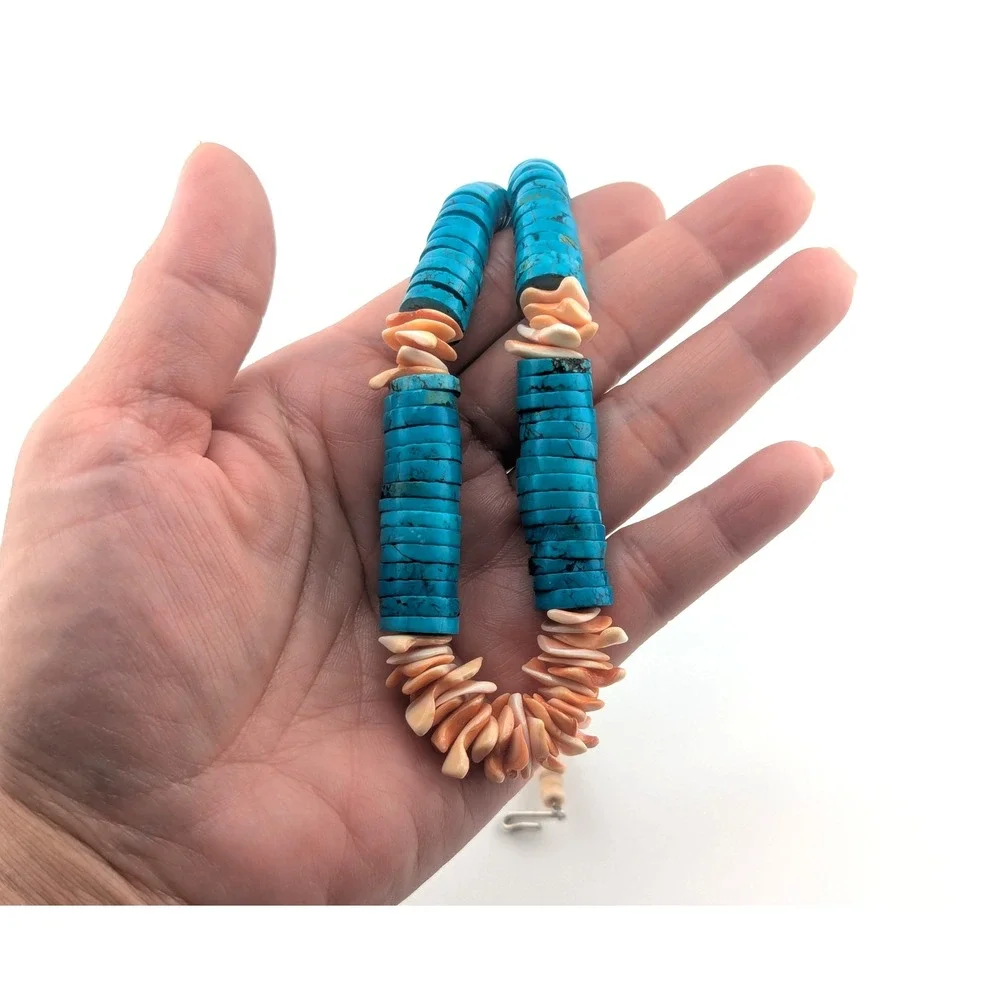 Native American Necklace‎ Flat Disc Graduated Turquoise Heishi Beaded Jewelry **